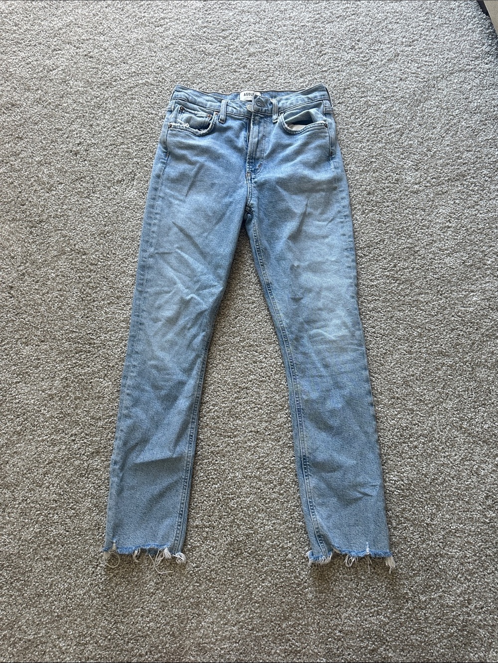 Agolde Light Blue Skinny Jeans with Raw Hem
